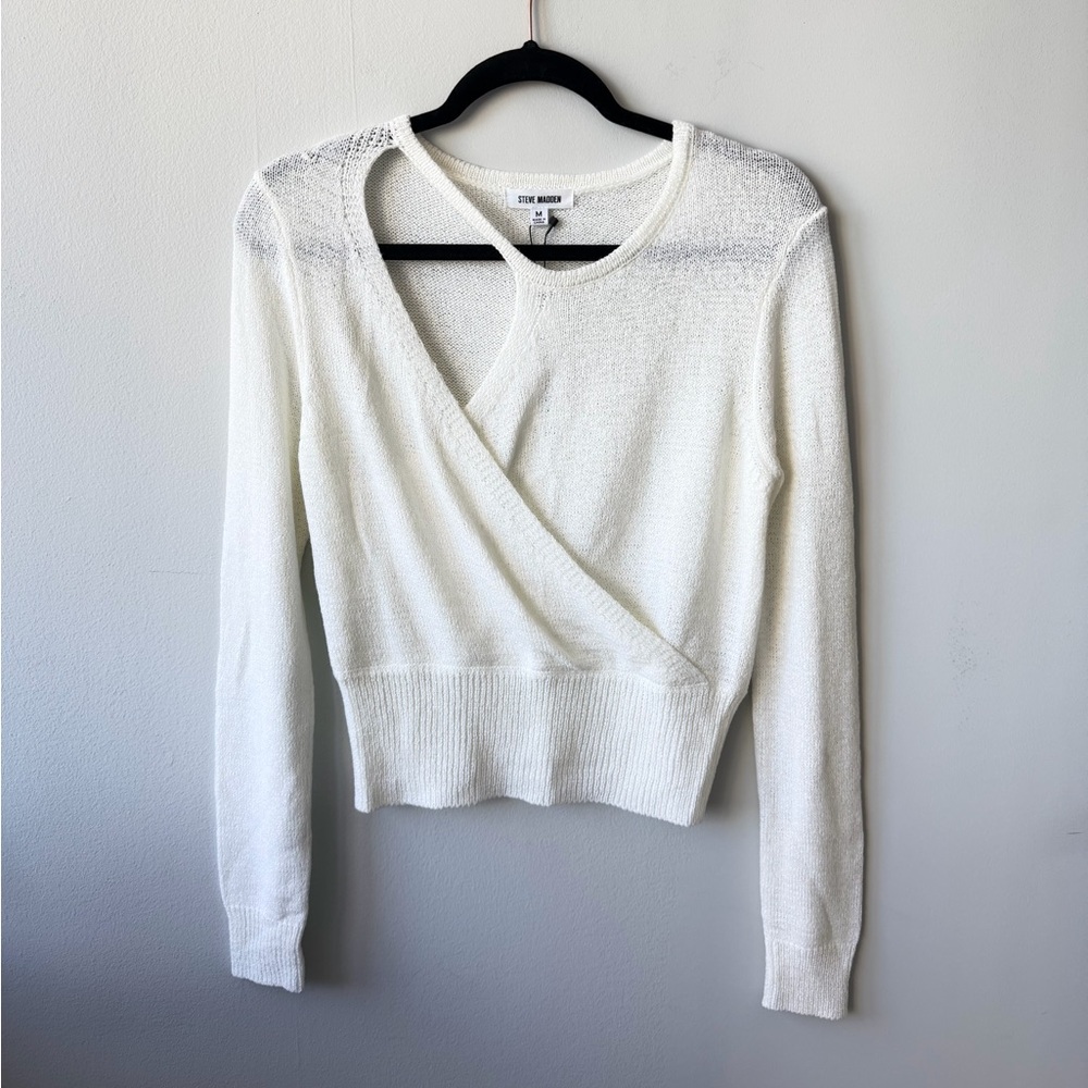 Steve Madden Asymmetrical White Knit Top
